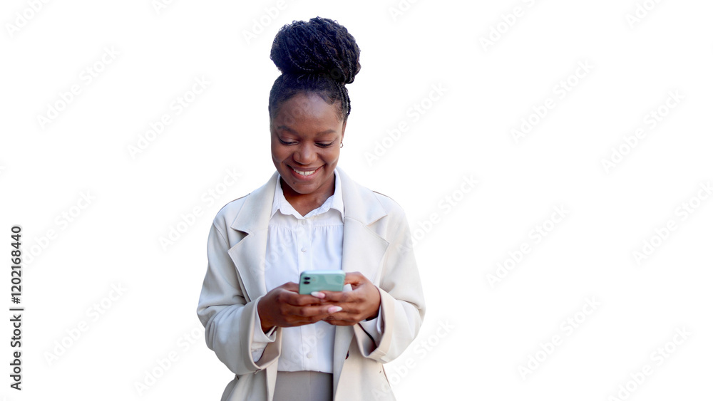 Beautiful African American woman using smartphone Beautiful African American woman using smartphone