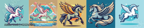 Pegasus mythological animal vector set