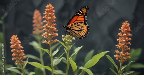 A monarch butterfly landing on a milkweed plant, insect, wildlife, pollinators