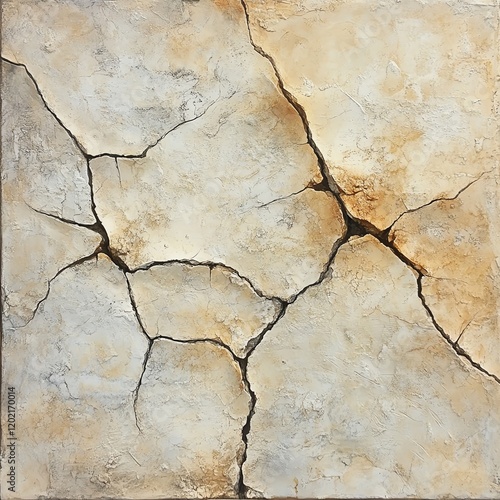 Topdown view of cracked dry earth with clean sharp fissures, nonreflective textures, and natural earthy tones photo