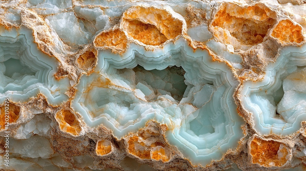 Obraz premium Blue agate geode cave close-up, rocky background, jewelry/decor