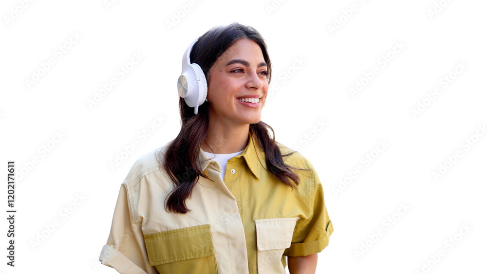 Beautiful, young Latin American woman with headphones Beautiful, young Latin American woman with headphones
