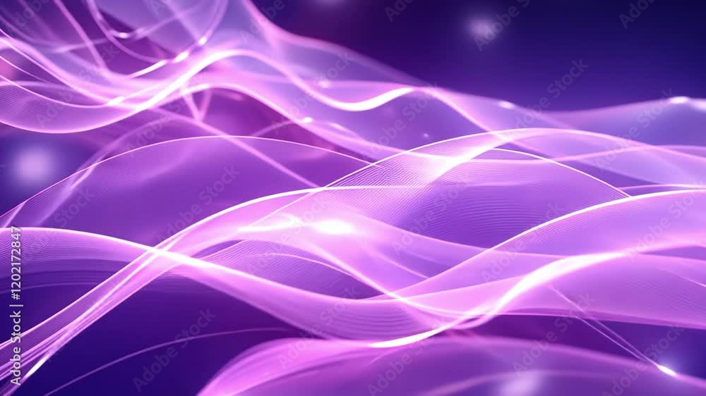 Purple Energy Flow: Abstract artwork featuring flowing, luminous purple waves with sparkling particles, creating a mesmerizing and ethereal visual effect. Purple Energy Flow: Abstract artwork featuring flowing, luminous purple waves with sparkling particles, creating a mesmerizing and ethereal visual effect.