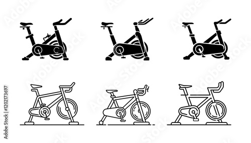 Vector Illustration of Spinning Bikes in Solid and Outline Styles