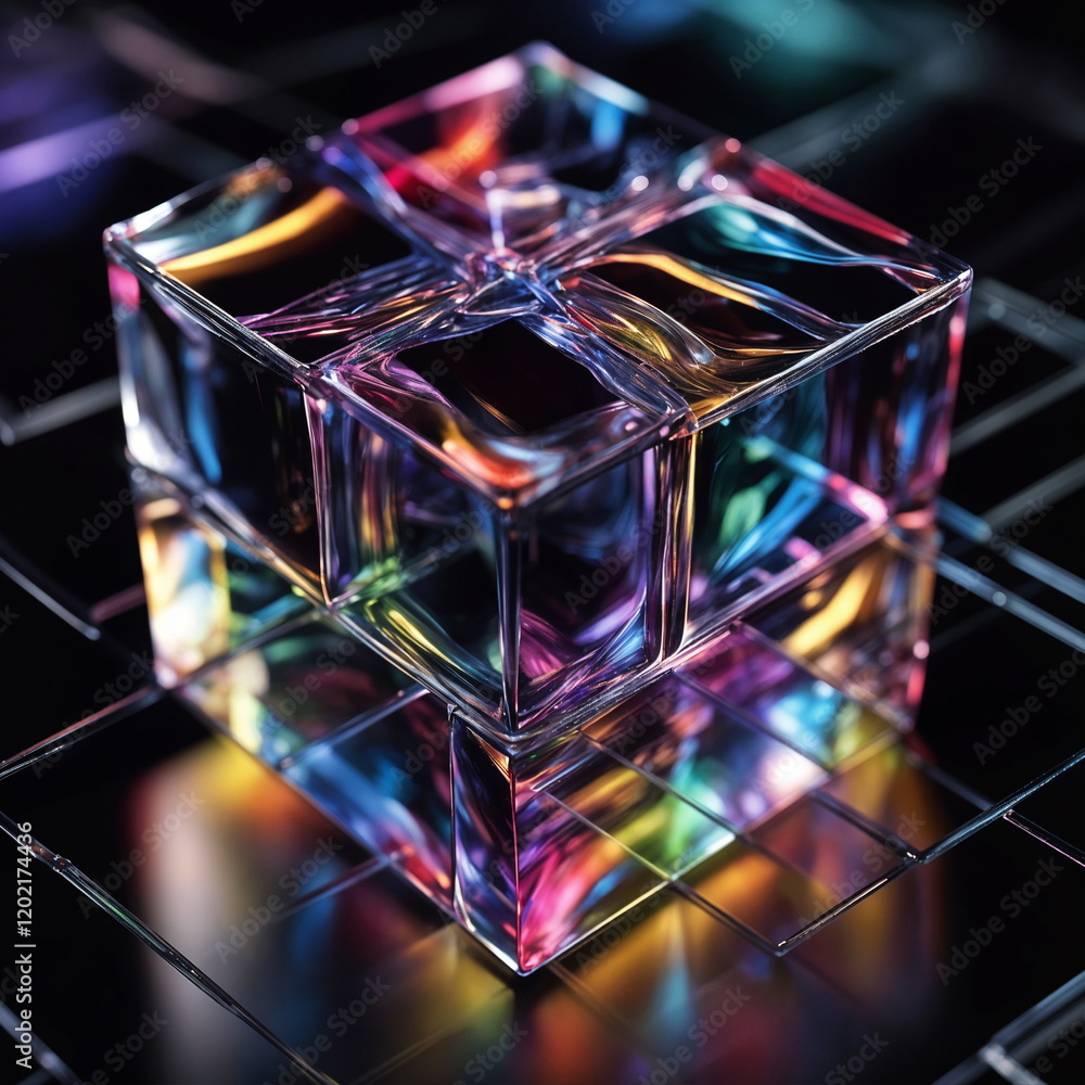 Glass transparent cube with coloured highlights 3d Glass transparent cube with coloured highlights 3d