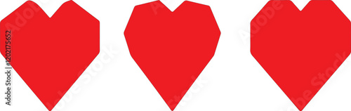 red heart icon set with white background, geometry shapes red hearts icon illustration 