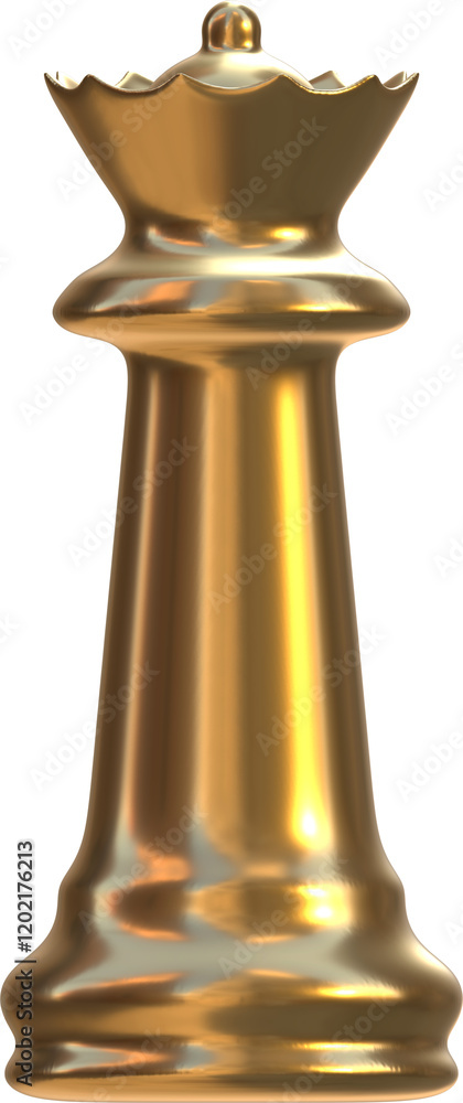 Chess Queen Piece Golden 3D Render PNG Chess Queen Piece Golden 3D Render PNG