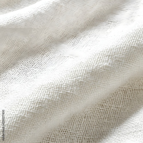 A close-up of a textured white fabric, showcasing its weave and softness.