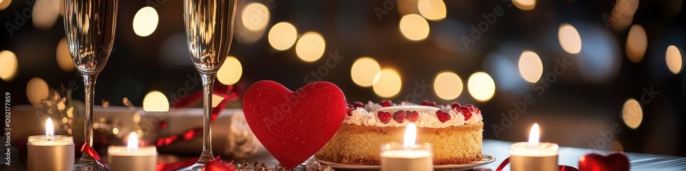 Obraz premium cake champagne glasses and candles. Selective focus