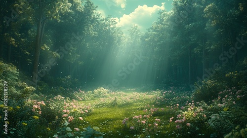 Wallpaper Mural Sunlit Forest Path, Flowers, Magical, Spring, Fantasy, Nature, Background, Wallpaper Torontodigital.ca