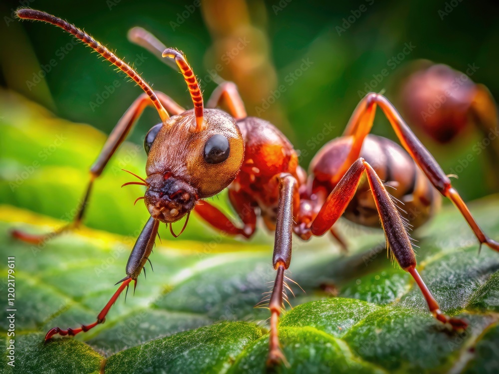 High-resolution AI art: an ant's microscopic world explodes with detail in this captivating macro photograph. High-resolution AI art: an ant's microscopic world explodes with detail in this captivating macro photograph.