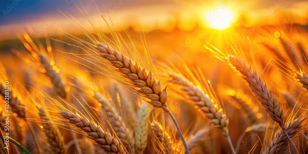 High-resolution macro captures sunlit cereal's texture, showcasing wheat, oats, and barley in stunning detail. High-resolution macro captures sunlit cereal's texture, showcasing wheat, oats, and barley in stunning detail.