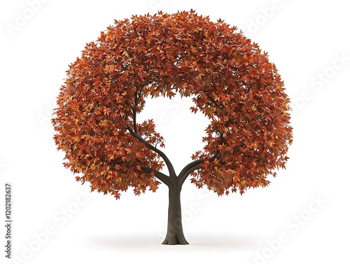 A maple tree in full autumn bloom with rich red leaves forming a rounded shape, displayed on a clean white background photo