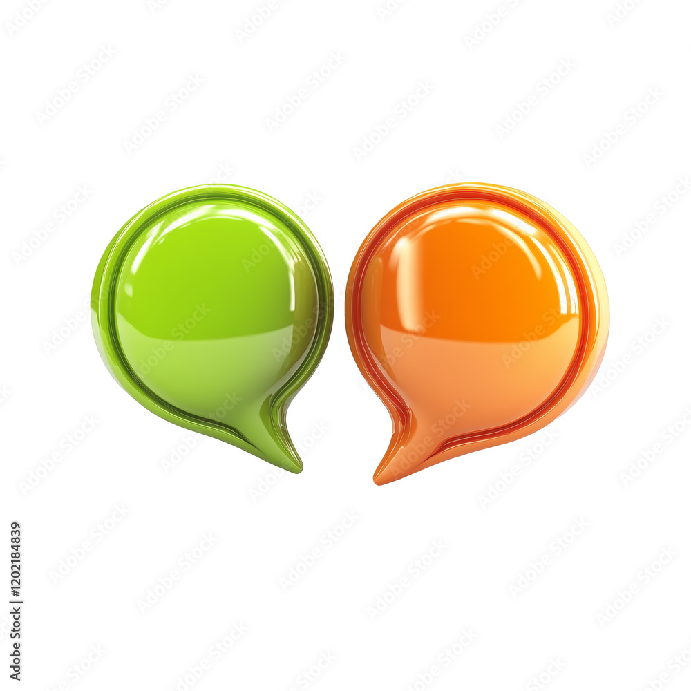 A 3D render icon representing dialogue, featuring speech bubbles or quotation marks, set against A 3D render icon representing dialogue, featuring speech bubbles or quotation marks, set against