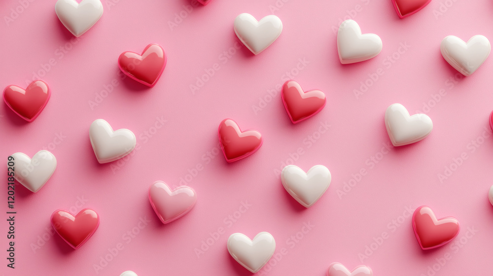 Colorful heart shapes scattered on pink background create romantic and playful atmosphere, perfect for expressing love and affection Colorful heart shapes scattered on pink background create romantic and playful atmosphere, perfect for expressing love and affection