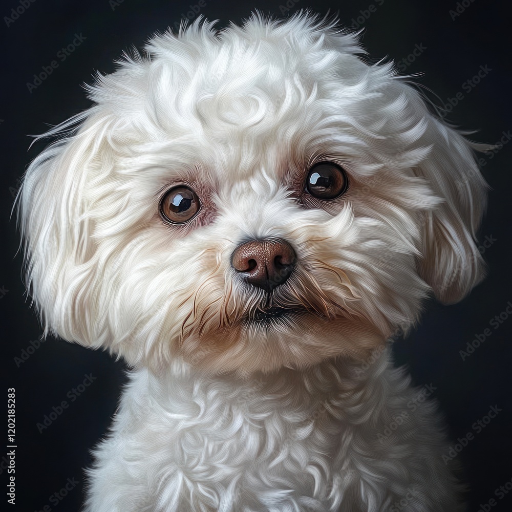 Fluffy white dog portrait, studio, dark background, pet photography Fluffy white dog portrait, studio, dark background, pet photography