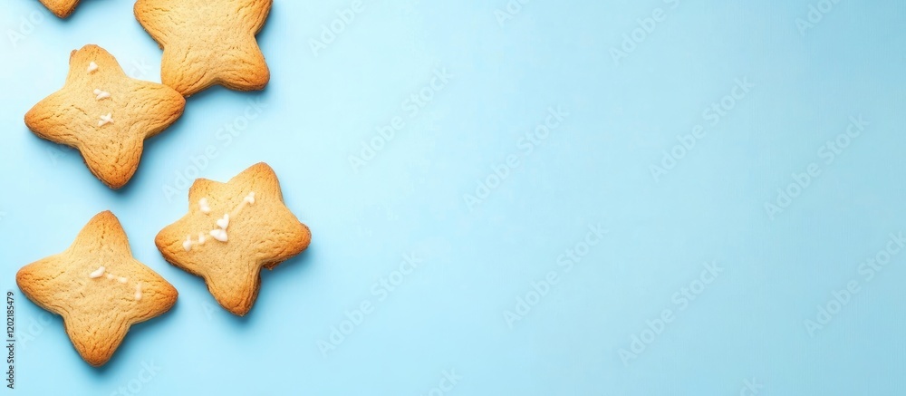 Star-shaped cookies on a blue background with copy space for text Star-shaped cookies on a blue background with copy space for text