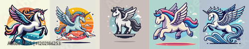Pegasus mythological animal vector set