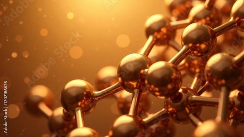 A close up of gold balls arranged in a pattern. The balls are connected to each other, forming a complex structure. Concept of intricacy and complexity, as well as a sense of luxury and opulence photo