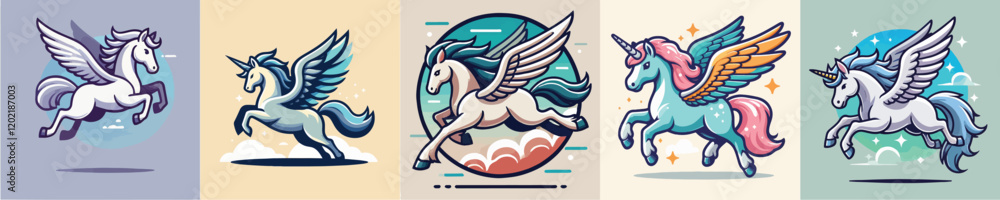 Naklejka premium Pegasus mythological animal vector set