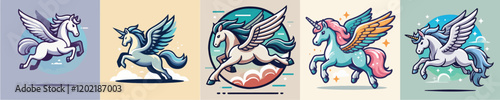 Pegasus mythological animal vector set