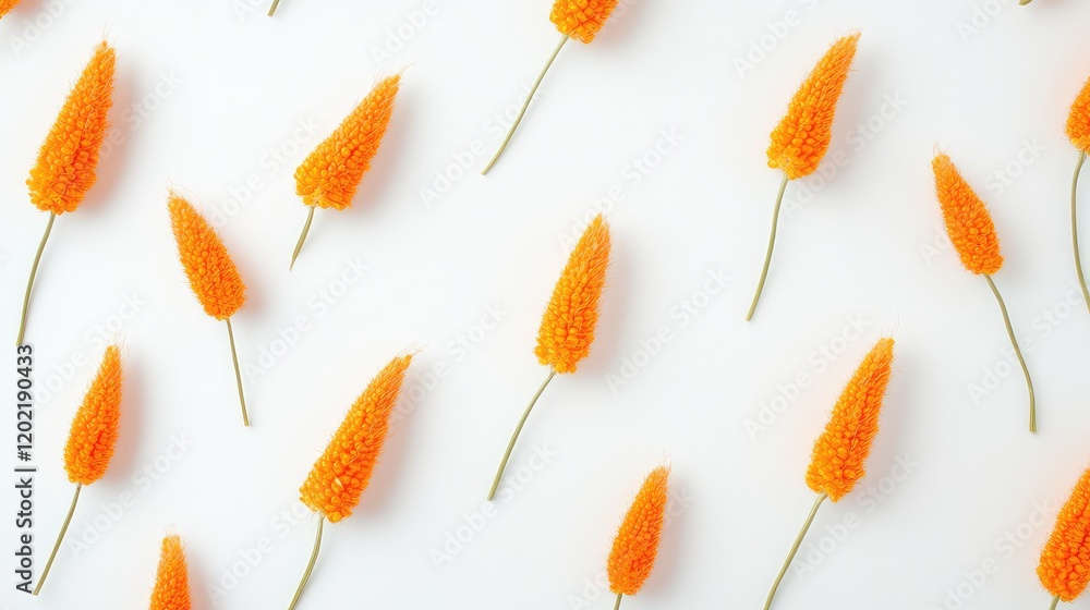 Fototapeta premium Orange flower buds arranged on a white background with ample Copy Space for text placement.