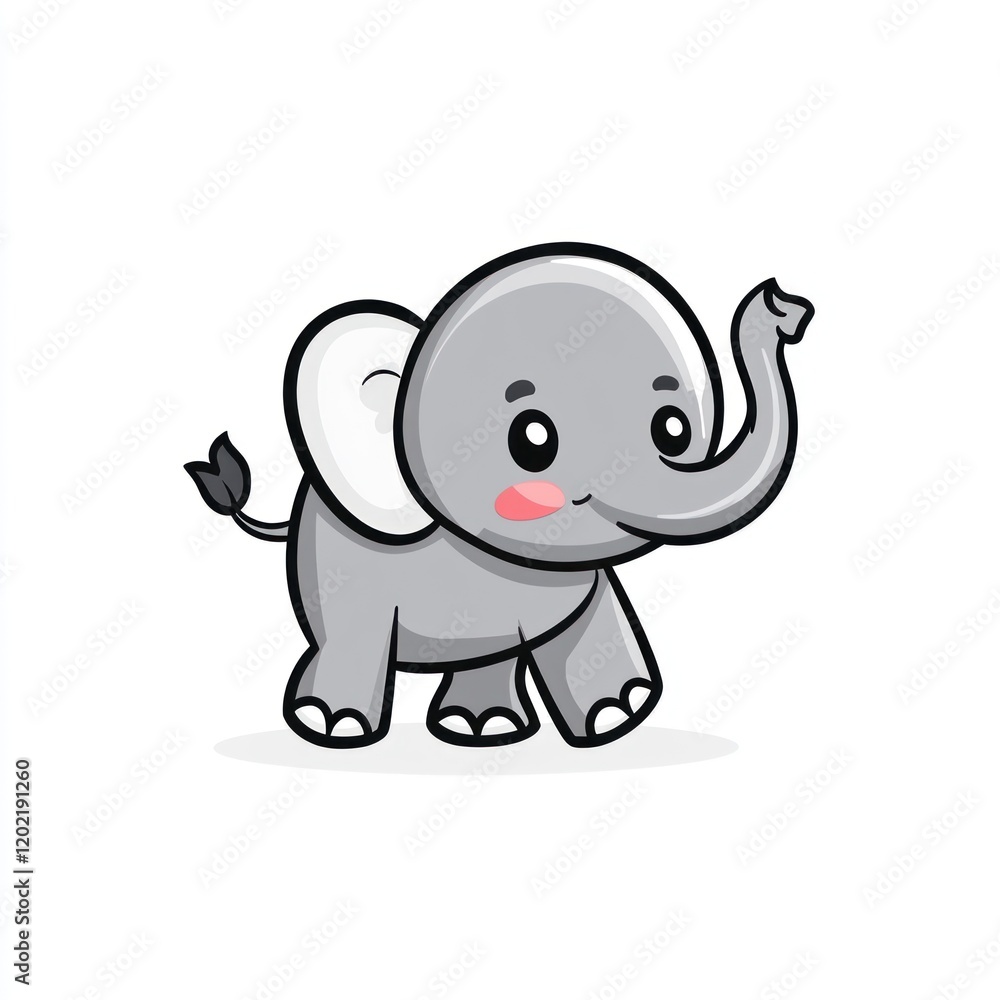 Obraz premium Cute baby elephant cartoon, walking, white background, children's illustration