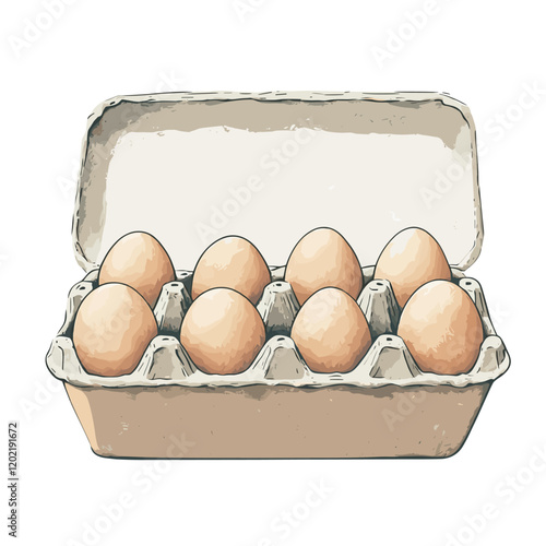 A carton box of free range eggs isolated on a white background vector drawing of a full egg container