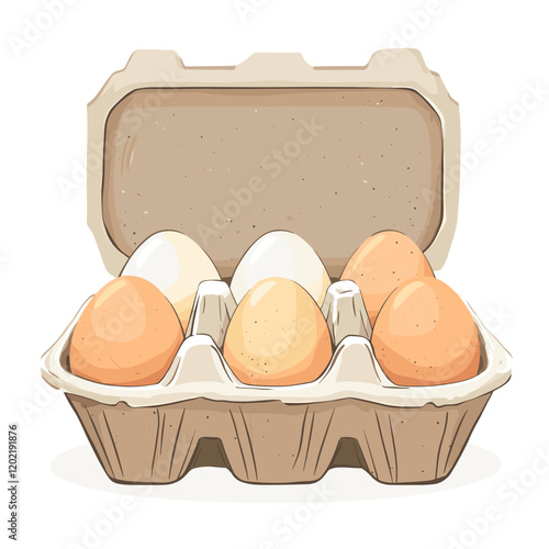A carton box of free range eggs isolated on a white background vector drawing of a full egg container