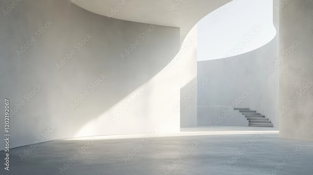 Modern minimalist architectural interior with curved walls and natural light Copy Space Modern minimalist architectural interior with curved walls and natural light Copy Space