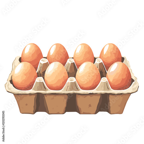 A carton box of free range eggs isolated on a white background vector drawing of a full egg container