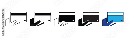 Buy or pay by credit card icon in line, flat, and color style on white background with editable stroke for apps and websites. Hand holding a credit card symbol. Vector illustration