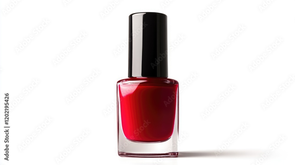Red nail polish bottle with glossy finish isolated on white background Copy Space Red nail polish bottle with glossy finish isolated on white background Copy Space