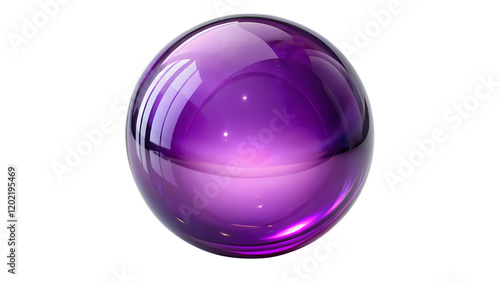Purple glass crystal ball with shiny reflections and a glossy, transparent surface