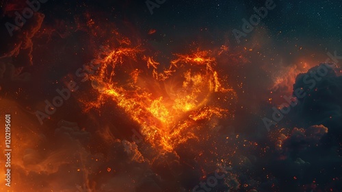 Wallpaper Mural A vibrant image of a heart-shaped fire, with glowing orange flames on a dark smoky background Torontodigital.ca