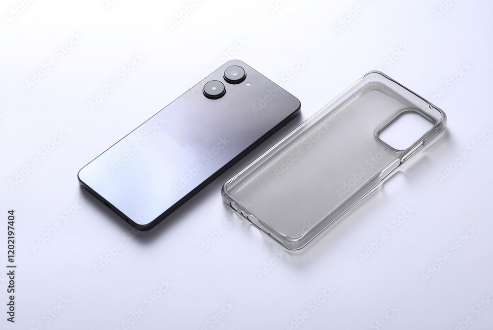 Smartphone with protective silicone case on white background Smartphone with protective silicone case on white background
