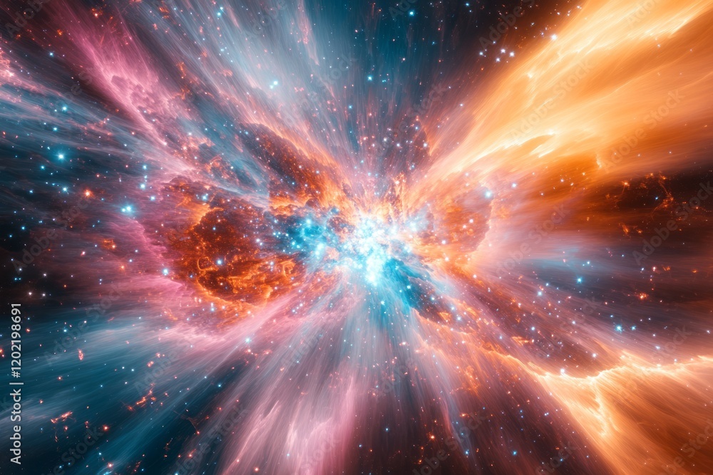 Fototapeta premium Celestial Explosion A Vibrant Cosmic Nebula Display