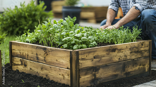 Gardening tips growing fresh herbs in a wooden planter box backyard how-to guide sunny outdoor setting close-up perspective
