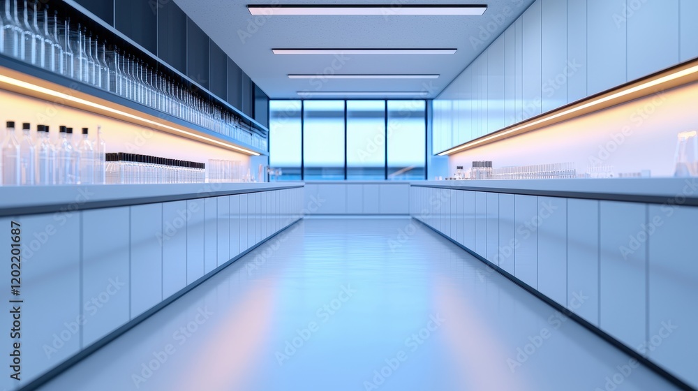 A sleek, modern kitchen with minimalistic design, featuring long counters, overhead lighting, and large windows allowing natural light. A sleek, modern kitchen with minimalistic design, featuring long counters, overhead lighting, and large windows allowing natural light.