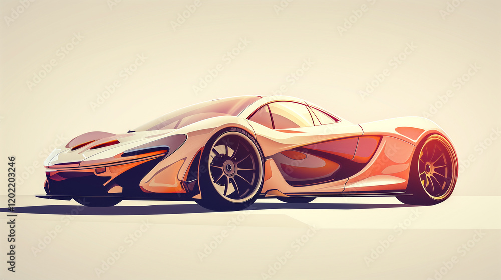 Fototapeta premium A modern car with vivid highlights and shadows on a white surface.
