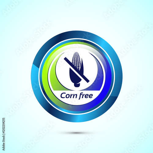 Corn free icon design illustration. Natural products, allergens, Food Intolerance. Glossy round button design