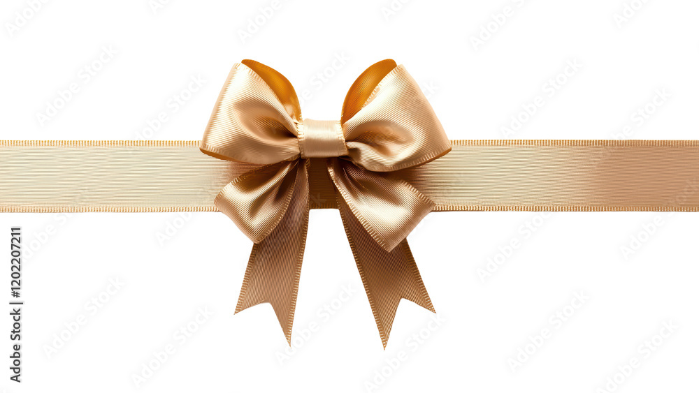 Elegant gold ribbon bow with tails on satin band Elegant gold ribbon bow with tails on satin band