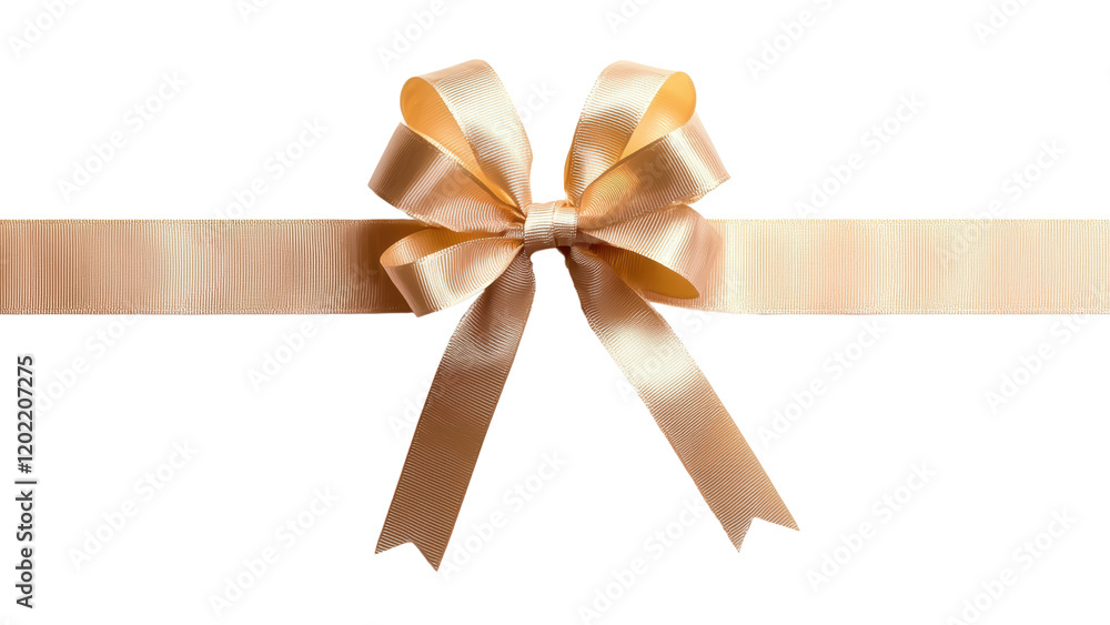 Elegant gold ribbon bow with tails on satin ribbon background Elegant gold ribbon bow with tails on satin ribbon background