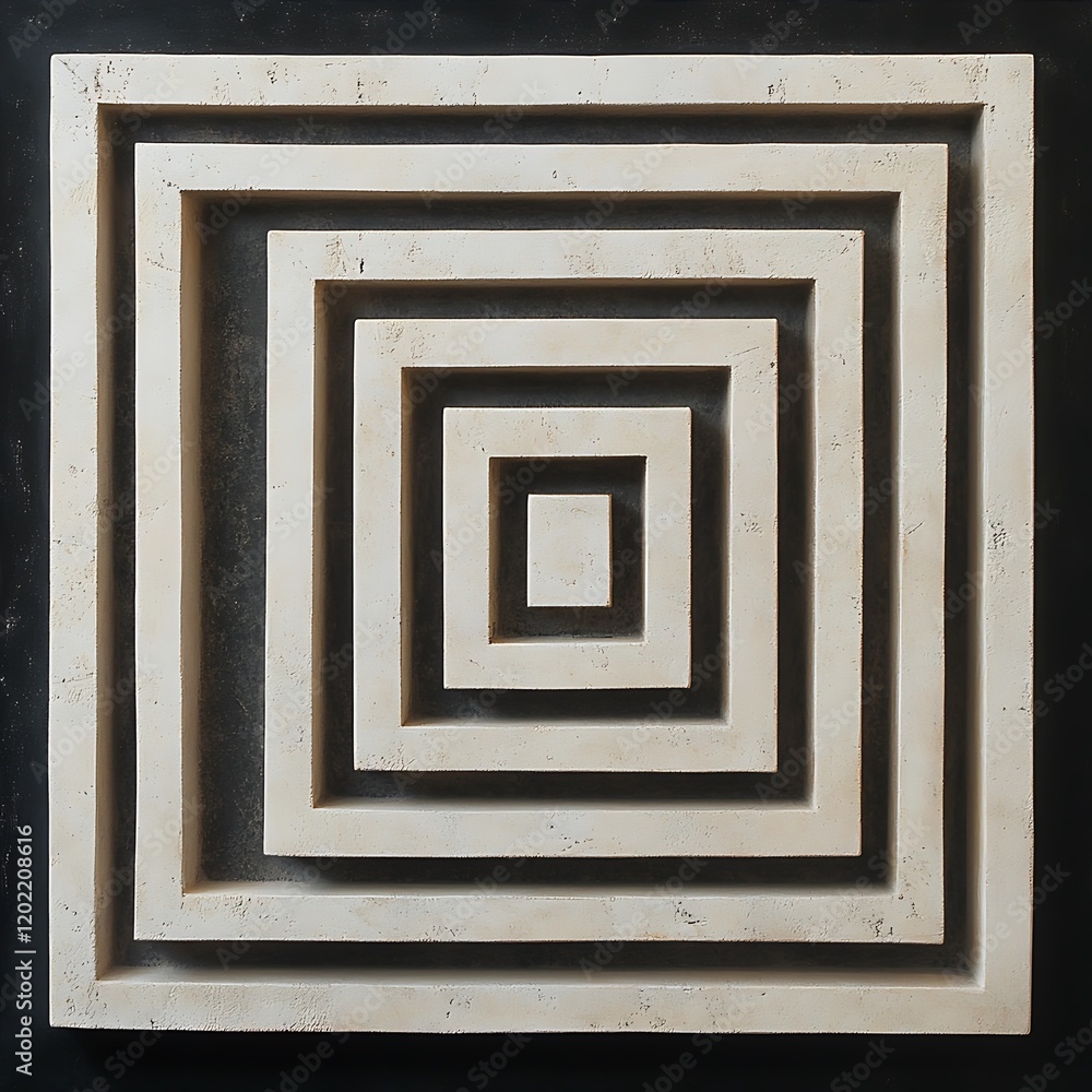 Concentric Square Recess Textured Geometric Pattern White On Dark Background Abstract Artwork Concentric Square Recess Textured Geometric Pattern White On Dark Background Abstract Artwork