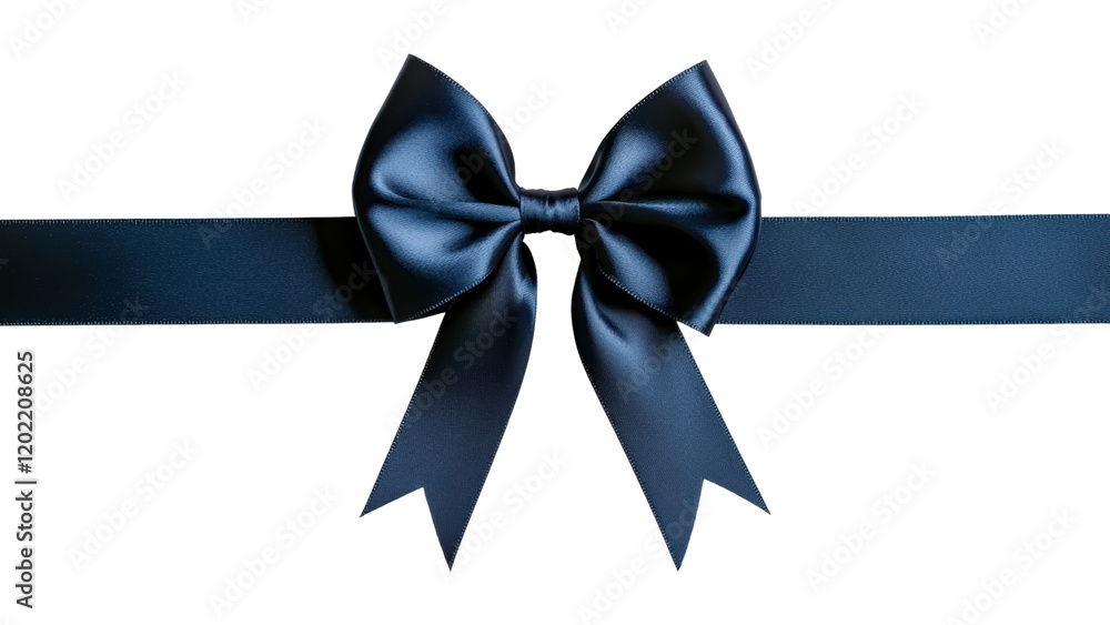 Elegant blue satin ribbon bow with tails, perfect for gifts and decorations Elegant blue satin ribbon bow with tails, perfect for gifts and decorations