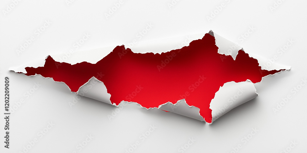 Fototapeta premium Red background in torn paper hole