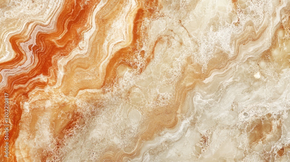 Obraz premium Abstract close-up of natural onyx stone surface with warm colors and intricate patterns featuring swirls and textures Copy Space