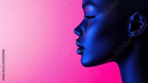 Wallpaper Mural A striking profile of a model against a vibrant pink and blue gradient background, showcasing smooth skin and an artistic lighting effect. Torontodigital.ca