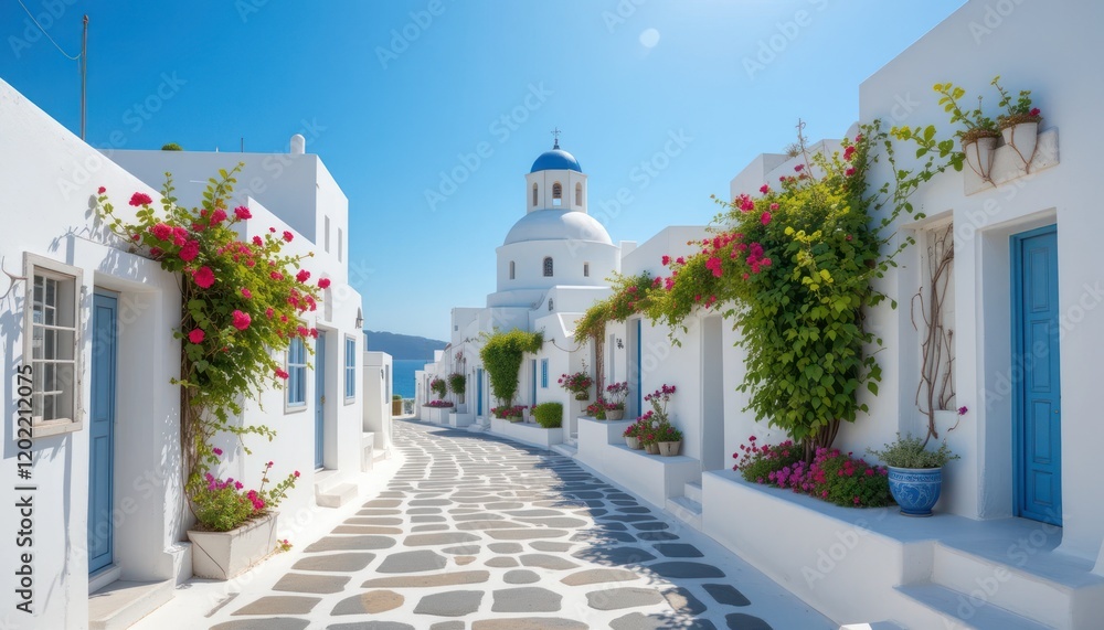 Old white buildings line a narrow Mediterranean street