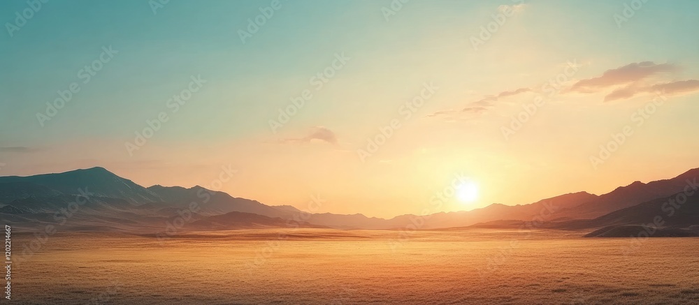 Sunset over mountain landscape with clear sky and golden light on horizon Copy Space Sunset over mountain landscape with clear sky and golden light on horizon Copy Space